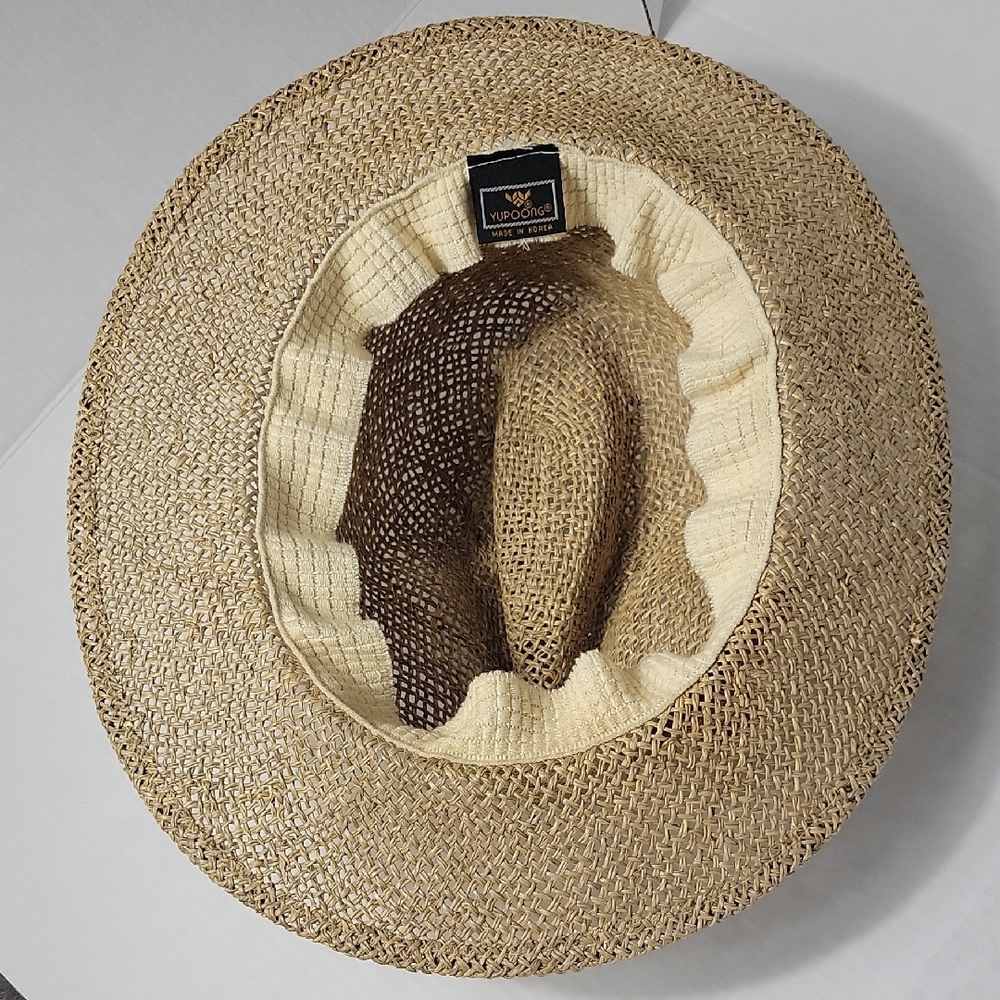 Straw Sun Hat with Floral Accent - Tan - Picture 5 of 6